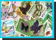 50 different BUTTERFLIES on stamps